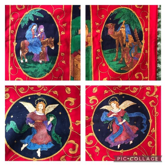 Vintage Holy Family Nativity Christmas Tapestry Wall Banner Decoration Handmade - Picture 16 of 16